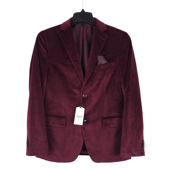 Alfani Men's Slim-Fit Velvet Sport Coat Blazer Burgundy Solid 36S NWT - Picture 1 of 7
